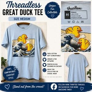 Threadless Duck Tee Mens Medium Blue Great Wave Rubber Duck Graphic T-Shirt